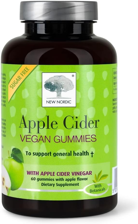 NEW NORDIC Apple Cider Gummies | Vegan Chewable ACV Wellness Supplement | No Vinegar Taste | Contains Mother Strain | 60 Count (S34)