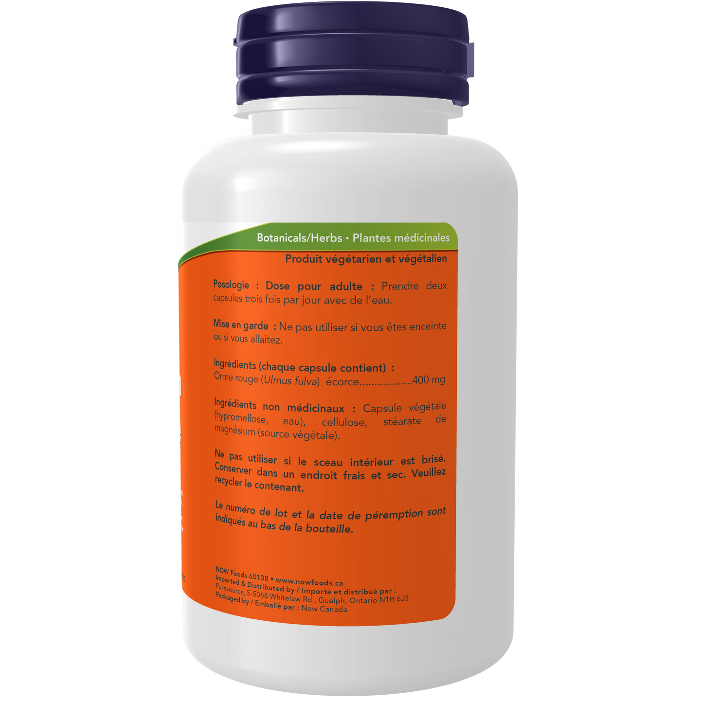 NOW Slippery Elm 400 mg 100 Veg Capsules