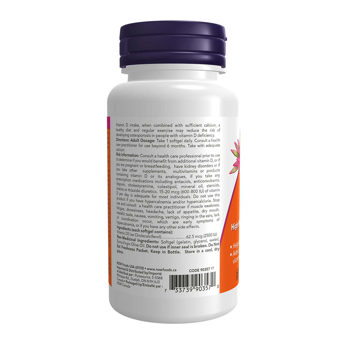 NOW D3 2500IU/UI HIGH POTENCY (180 SOFTGELS) ( S 03 )