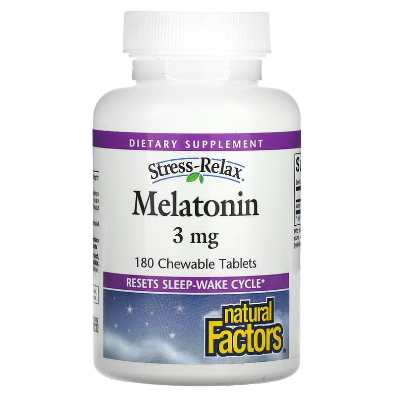 Natural Factors Stress-Relax Melatonin 3 mg 180 Chewable Tablets ( S36)