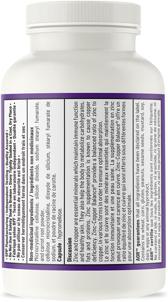 AOR Advanced Orthomolecular Research AOR, Zinc-Copper Balance, 100 Capsules ( S09 )