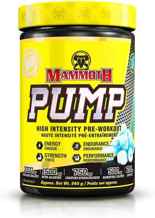 MAMMOTH PUMP – Pre Workout Powder, Superior Muscle Pumps, Increase Strength & Endurance, Explosive Power & Energy Supplement, Heightened Focus, Quick Recovery, Reduced Soreness, 60 serve - Clear Raspberry
