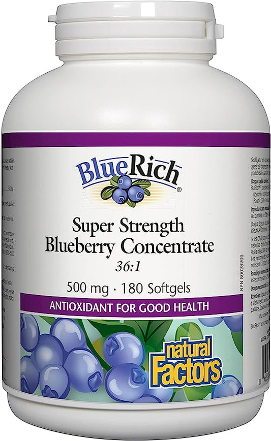 Natural Factors - BlueRich®Super Strength Blueberry Concentrate 500 mg, 180 Softgels ( S25 )