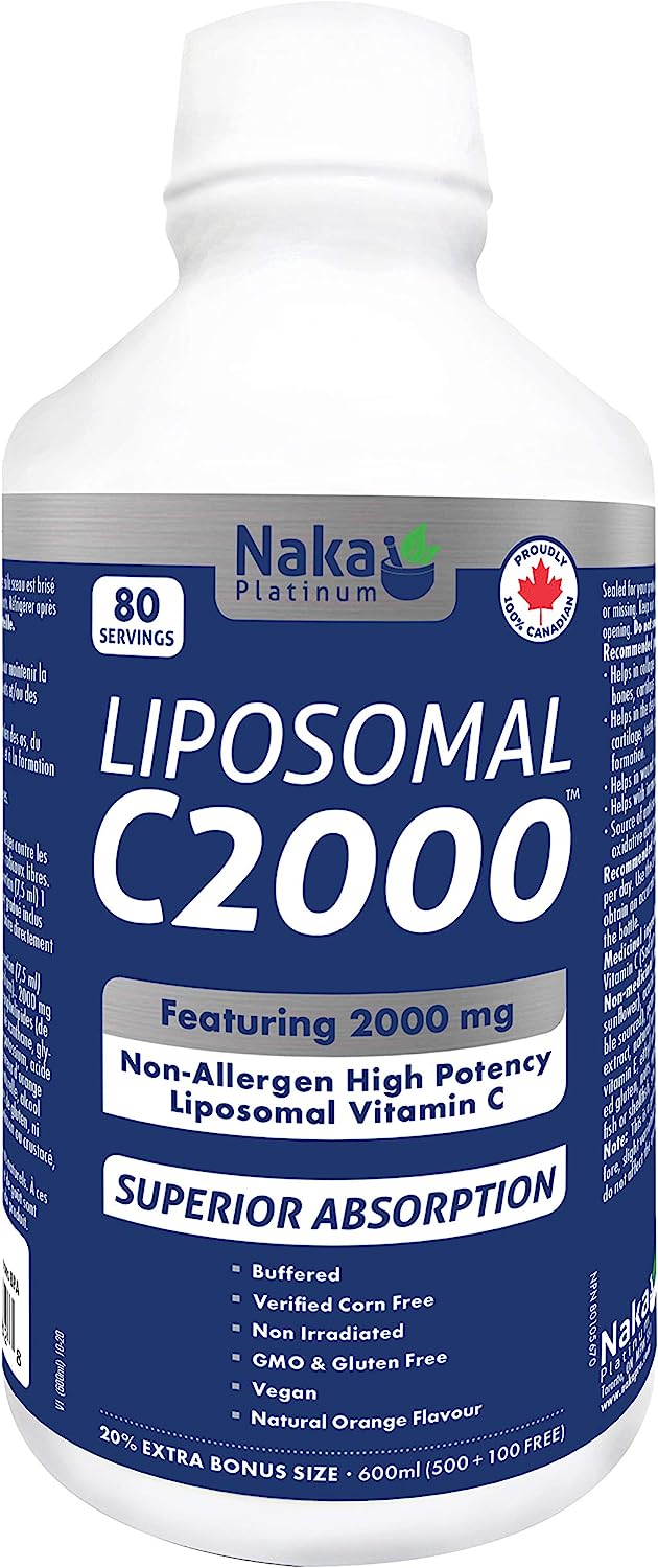 Naka Platinum LIPOSOMAL C 2000 featuring 2000 mg Non-Allergic High Potency Liposomal Vitamin C (600 ml) (S# Vitamin C) )