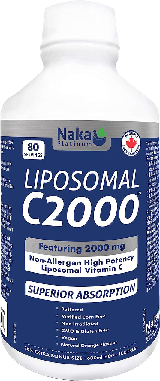 Naka Platinum LIPOSOMAL C 2000 featuring 2000 mg Non-Allergic High Potency Liposomal Vitamin C (600 ml) (S# Vitamin C) )