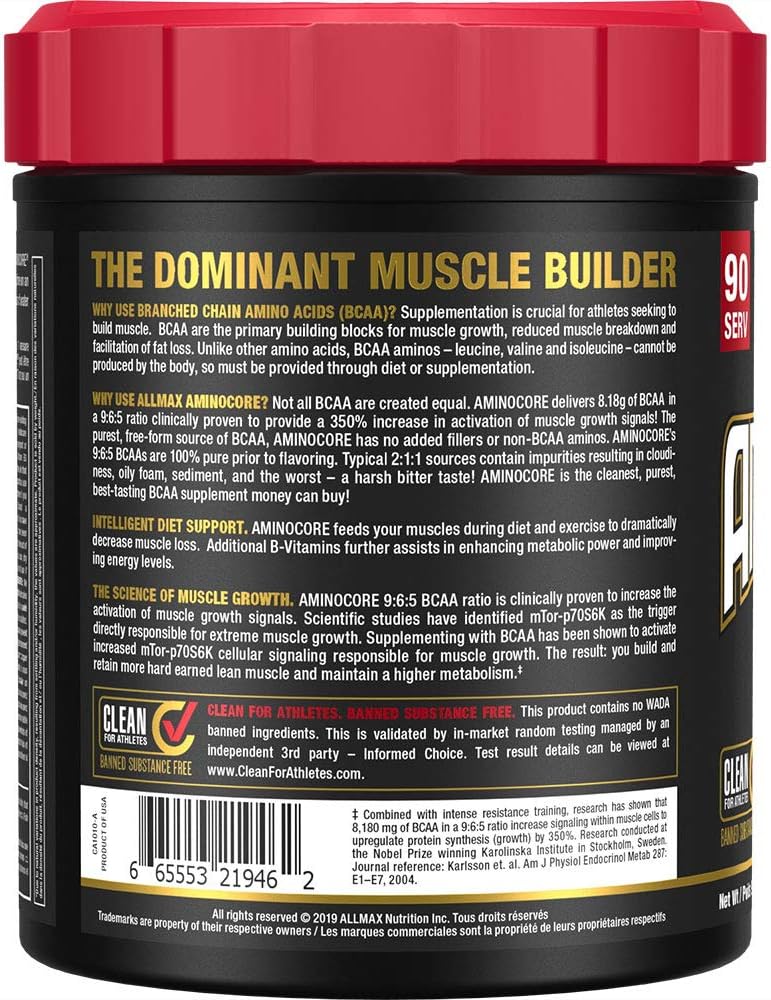 ALLMAX Nutrition - Aminocore BCAA - 8g BCAAs - 100% Pure Branch Chained Amino Acids - Gluten Free - White Grape - 945 Gram