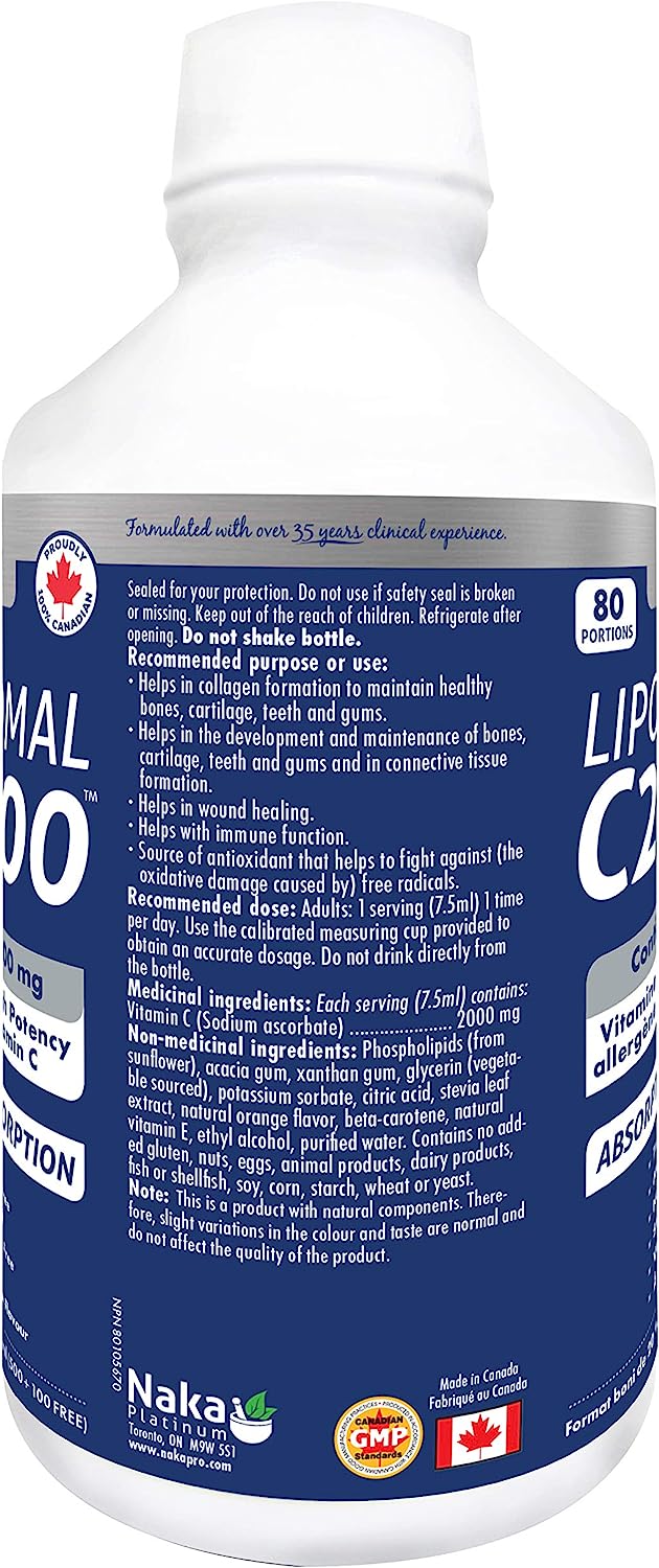 Naka Platinum LIPOSOMAL C 2000 featuring 2000 mg Non-Allergic High Potency Liposomal Vitamin C (600 ml) (S# Vitamin C) )