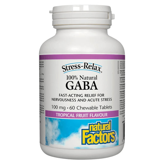 Natural Factors “Stress-Relax” 100% Natural Gaba, 100 mg (Tropical Fruit) 60 Chews (S24)