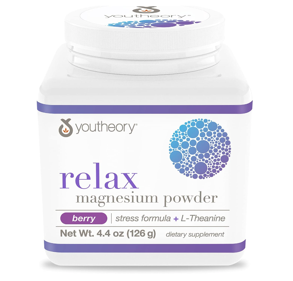 Youtheory Relax Magnesium Powder 300 mg, with GABA & L-theanine, Berry Flavor, 4.4 Ounce