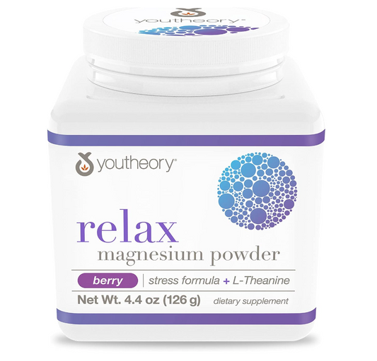 Youtheory Relax Magnesium Powder 300 mg, with GABA & L-theanine, Berry Flavor, 4.4 Ounce