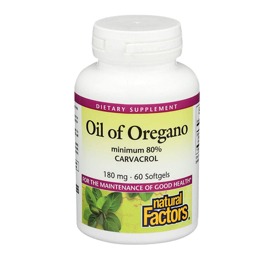 Natural Factors Oil of Oregano Minimum 80% Carvacrol 180mg, 60 Softgels (S38)